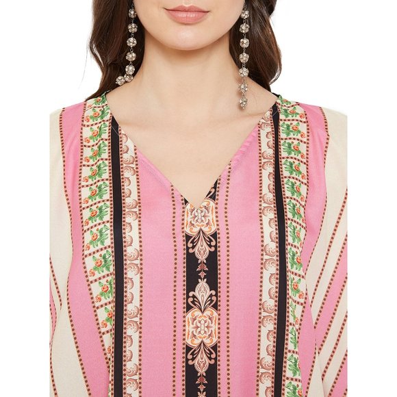 Floral Printed Pink Polyester Plus Size Kimono Kaftan Maxi Dress for Women - Picture 8 of 10